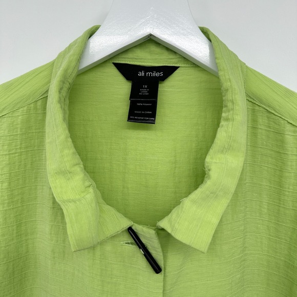 Ali Miles Tunic Top Shirt Size 1X Crinkle Button Up Crochet Artsy Boho Statement - Picture 5 of 16